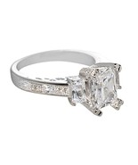 925 Sterling Silver Cubic Zirconia Engagement Ring 8mm x 6mm Emerald Cut CZ - £17.67 GBP