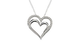 925 Sterling Silver .25ct Diamond Double Heart Pendant Necklace, 18&quot; - £137.88 GBP