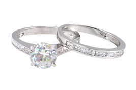Sterling Silver CZ Ring and Band Set 2ct Round Stone - £22.65 GBP