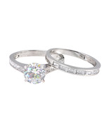 Sterling Silver CZ Ring and Band Set 2ct Round Stone - £22.72 GBP