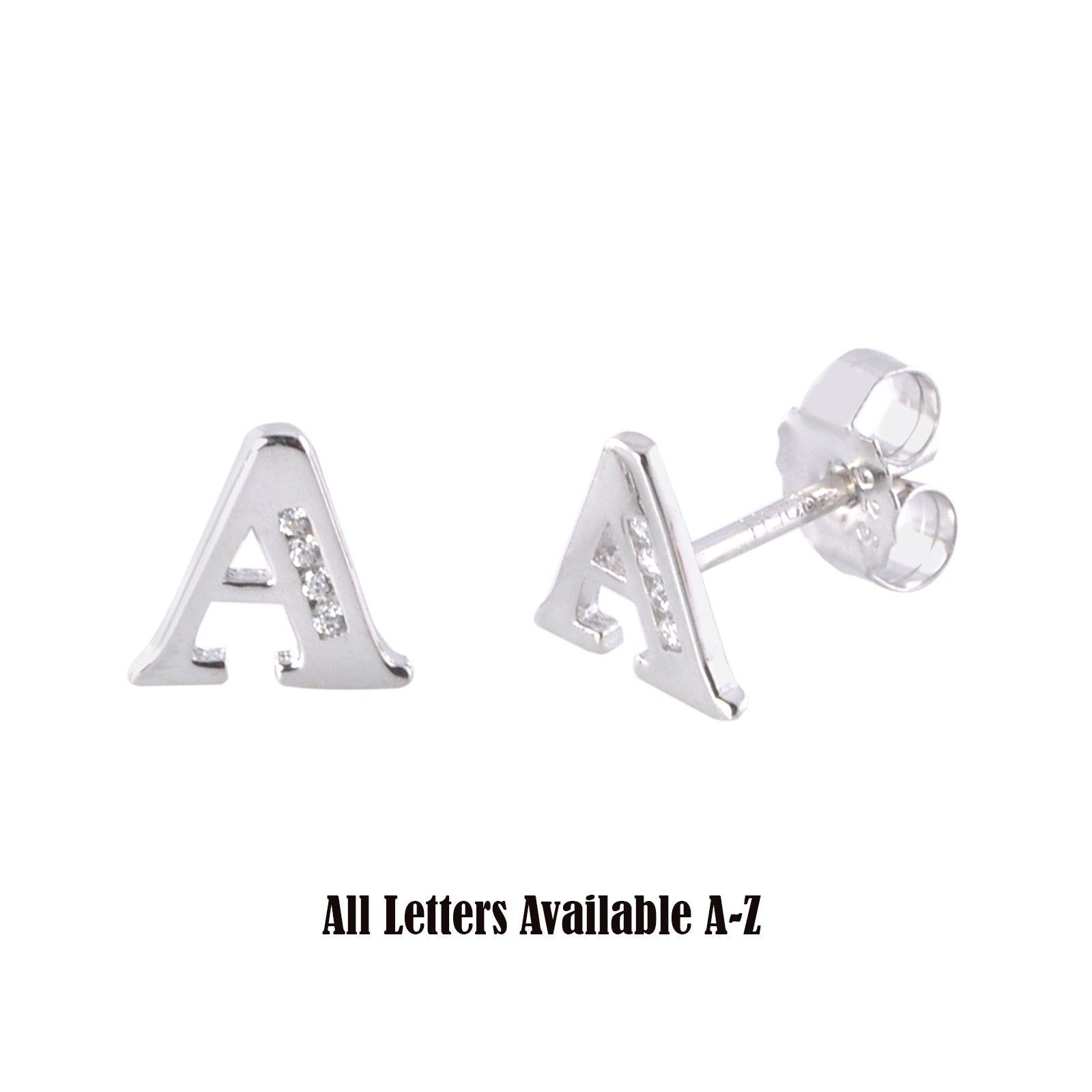 Initial Letter Earrings .925 Sterling Silver CZ All Letters Available A to Z - $15.98