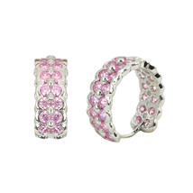 Sterling Silver Huggie Hoop Earrings 2 Row Pink CZ 16mm x 6mm - £15.97 GBP