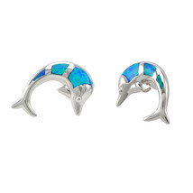 Opal Jumping Dolphin Stud Earrings 925 Sterling Silver 23mm x 17mm - £25.30 GBP