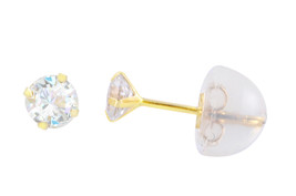 14k Yellow Gold Round CZ Cubic Zirconia Stud Earrings with Safety Silicone Backs - £6.37 GBP+