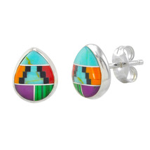 Multi Color Gemstone Earrings Sterling Silver Teardrop 10mm x 8mm - £14.01 GBP