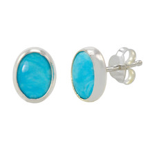 Sterling Silver Larimar Gemstone Stud Earrings 9mm x 7mm Oval - £11.38 GBP