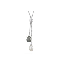 Black and White Freshwater Pearl Dangle Necklace Sterling Silver, 16&quot; + 2&quot; ext - £31.23 GBP