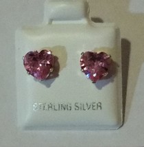 Sterling Silver Pink Heart CZ Cubic Zirconia Stud Earrings 4mm-8mm - £4.43 GBP+