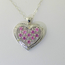 925 Sterling Silver Pink Sapphire Diamond Heart Necklace .03ct, 18&quot; chain - £34.16 GBP