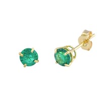 Emerald Gemstone Earrings 14k Yellow Gold Studs - £41.11 GBP