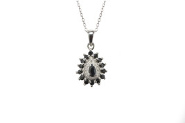 925 Sterling Silver Diamond and Dark Sapphire Necklace Teardrop 18 Inch ... - £44.71 GBP