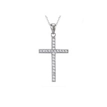 Sterling Silver Cross Pendant Necklace Micropave CZ Cubic Zirconia Stones - $24.99