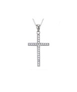 Sterling Silver Cross Pendant Necklace Micropave CZ Cubic Zirconia Stones - $24.99