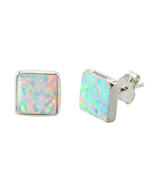 White Opal Stud Earrings Sterling Silver 9mm Square - £13.66 GBP