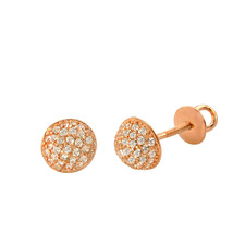 Rose Gold Plated CZ Stud Earrings Screwbacks Clear 7mm Dome Sterling Silver - £10.49 GBP