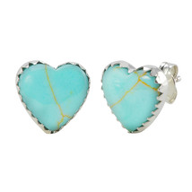 925 Sterling Silver Turquoise Heart Earrings Gemstone Studs 11mm - £14.70 GBP