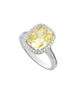 Sterling Silver Canary Yellow Cushion Cut Cubic Zirconia Ring - £30.29 GBP