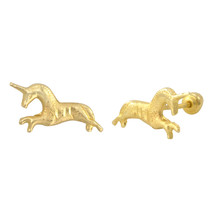 10k Yellow Gold Earrings Unicorn Studs with Screwbacks - £18.46 GBP