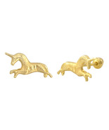 10k Yellow Gold Earrings Unicorn Studs with Screwbacks - £18.40 GBP