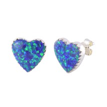 Heart Opal Stud Earrings Iridescent Navy Blue Green 11mm - £17.45 GBP