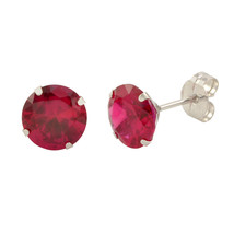14k White Gold Ruby Red Cubic Zirconia Stud Earrings Round Birthstone CZ - £8.58 GBP+