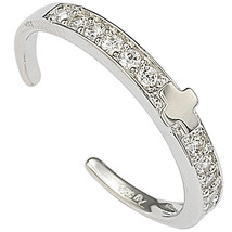 Sterling Silver Cross Adjustable Toe Ring Cubic Zirconia - £10.86 GBP