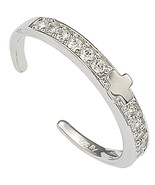 Sterling Silver Cross Adjustable Toe Ring Cubic Zirconia - £10.68 GBP
