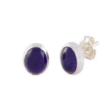 Purple Amethyst Stud Earrings Sterling Silver Gemstone 7mm x 9mm Oval - £11.13 GBP