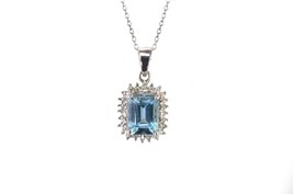 Sterling Silver Blue Topaz and Genuine Diamond Rectangle-Shaped Pendant ... - £35.76 GBP