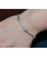 925 Sterling Silver Peridot &amp; .01ct Diamond Bracelet 7.5&quot; - £110.24 GBP