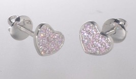 Sterling Silver Heart Stud Earrings Pink 6mm Cubic Zirconia Stones Screwbacks - £13.25 GBP