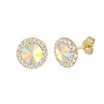10k Yellow Gold Multicolor AB Prism Stud Earrings 8mm - £24.41 GBP