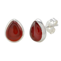 Carnelian Gemstone Earrings Sterling Silver Pear Shaped 10mm x 8mm - £11.34 GBP