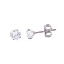 14k White Gold Stud Earrings Round Clear CZ Prong Setting Butterfly Pushbacks - £9.24 GBP+