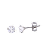 14k White Gold Stud Earrings Round Clear CZ Prong Setting Butterfly Push... - £9.18 GBP+