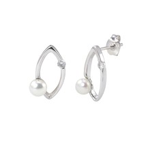 Pearl Earrings Pointed Oval Design Clear CZ .925 Sterling Silver - £15.27 GBP