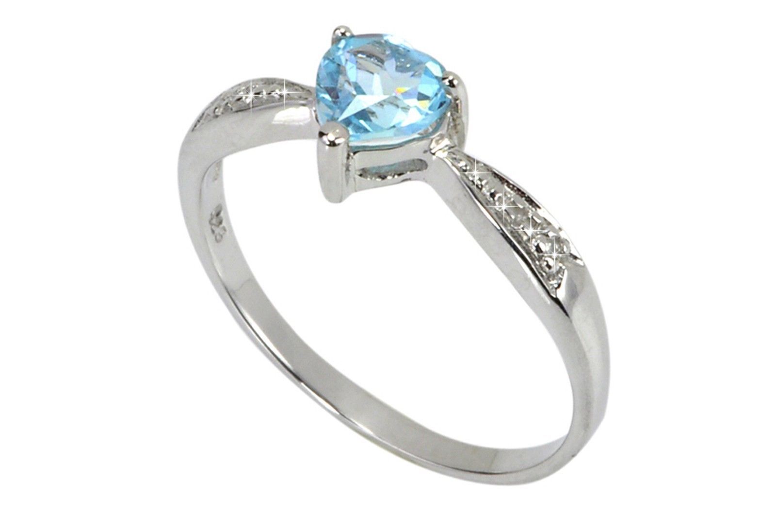 Primary image for Diamond Heart Ring .925 Silver .5ct Blue Topaz Center Stone