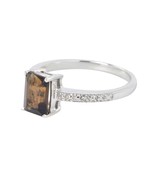 Sterling Silver .01ct Genuine Diamond Ring 7x5mm Smoky Quartz Rectangle ... - £26.96 GBP