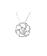 Pink Pearl Flower Necklace 6 Petal with White CZ .925 Sterling Silver, 1... - £26.47 GBP