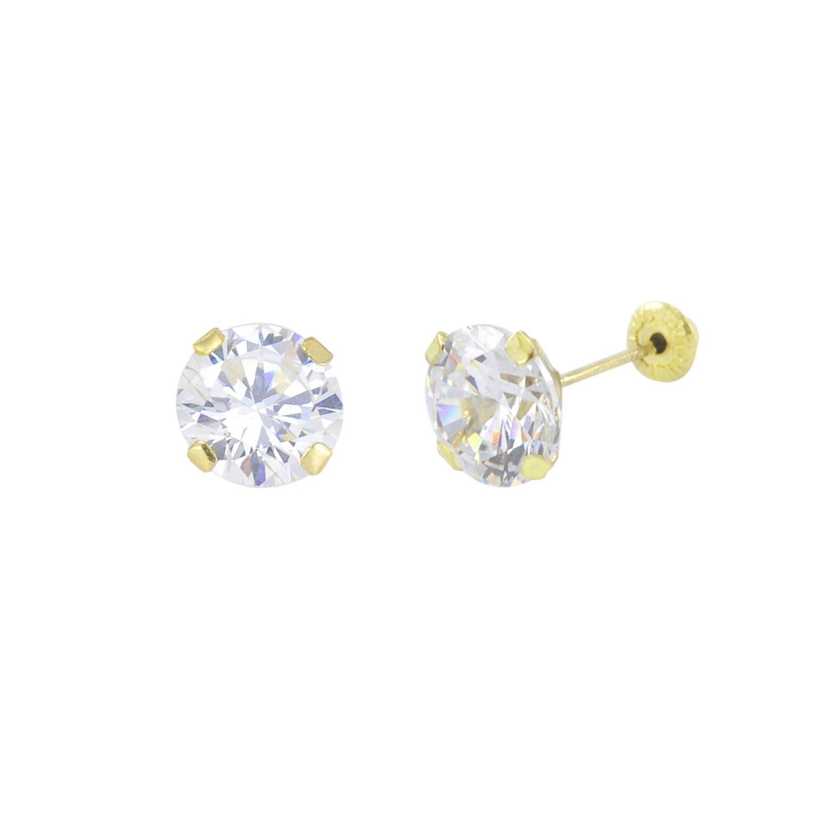 Handmade 10k Yellow Gold Round CZ Stud Earrings Screwbacks Prong Set 2mm-7mm - $16.99 - $26.99