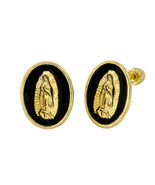 10k Yellow Gold Earrings Guadalupe Black Oval Medallion Studs with Screw... - £19.17 GBP