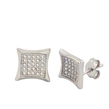 Micropave Earrings Sterling Silver Cubic Zirconia CZ 9mm Kite Shaped - £15.73 GBP