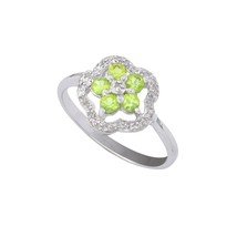 Sterling Silver .05ct Genuine Diamond Ring Flower with Peridot - £34.93 GBP