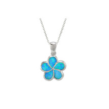 Opal Small Flower Necklace 925 Sterling Silver 18 Inch Chain - £22.97 GBP