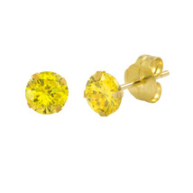 14k Yellow Gold Citrine Yellow Cubic Zirconia Stud Earrings Round Birthstone CZ - £8.40 GBP+