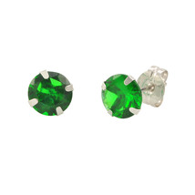14k White Gold Emerald Green Cubic Zirconia Stud Earrings Round Birthstone CZ - £9.57 GBP+