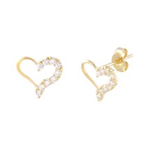 14k Yellow Gold Heart Stud Earrings 8mm x 9mm Micropave CZ - £24.50 GBP