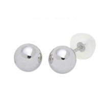 14k White Gold Stud Ball Earrings High Polish Silicone Safety Backs 2mm-10mm - £5.98 GBP