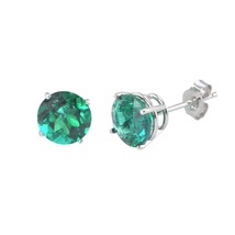 14k White Gold Stud Earrings Round Emerald - Genuine Gemstone - £40.84 GBP