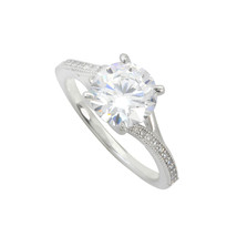 Sterling Silver CZ Ring 8mm Round Center Stone with Accent Stones - $23.69
